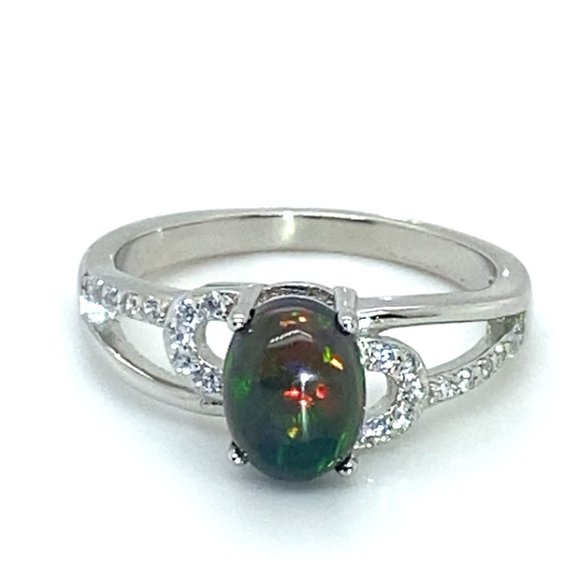 Black Opal 1.18ct Platinum Finish Solid 925 Sterling Silver Ring - Picture 1 of 6